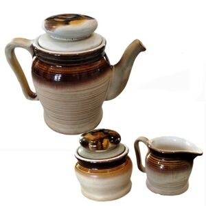Beauceware Mid-Century Coffee Pot Sugar & Creamer Genin-Trudeau Canadian Pottery